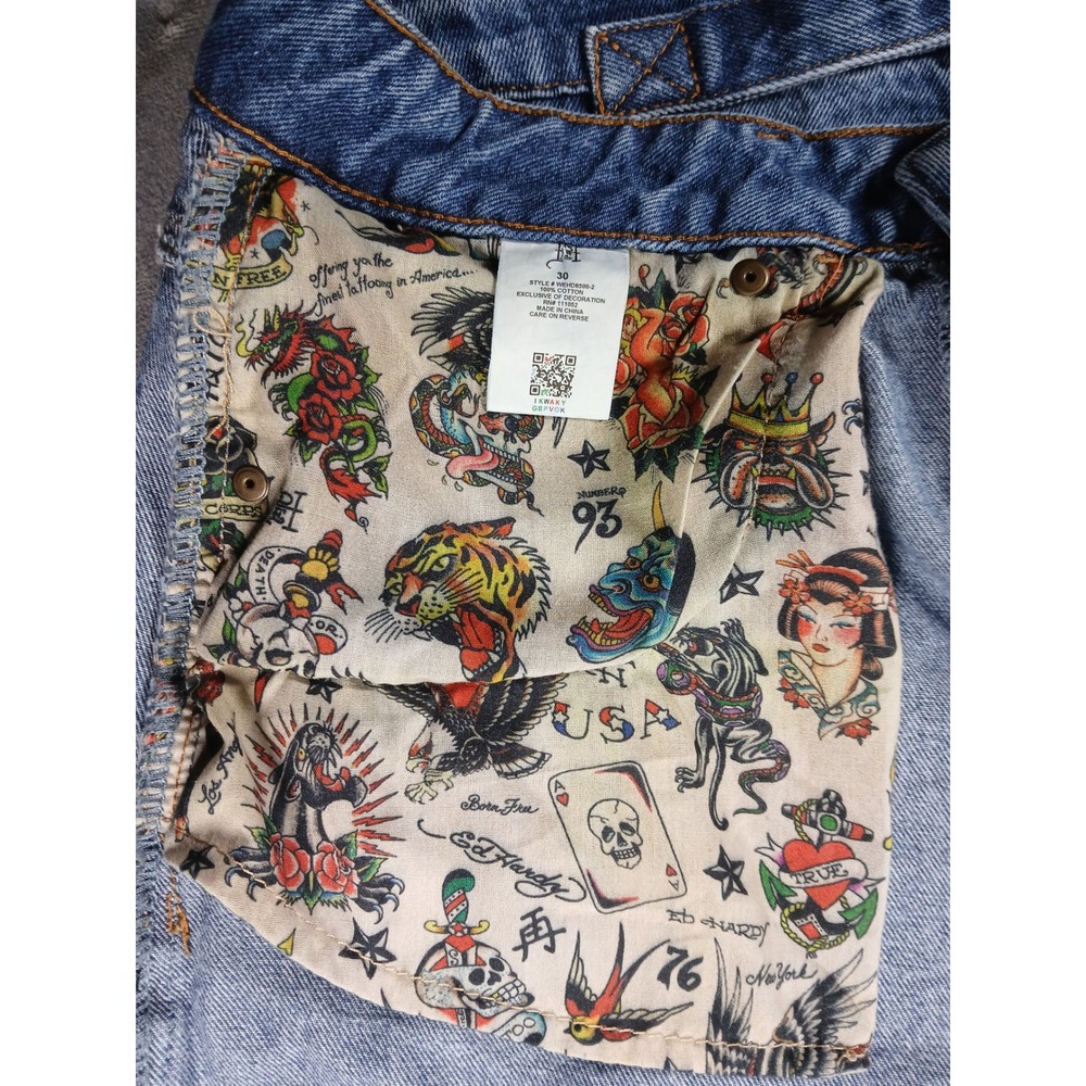 Ed Hardy Wide Leg Jeans Blue Denim Logo Print Y2K Streetwear Mens 30 - Picture 14 of 14